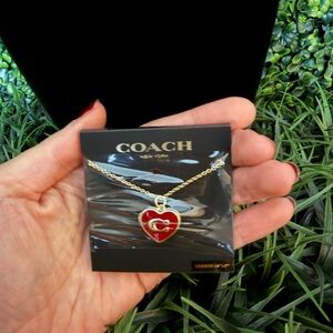 Coach Red/Maroon Heart Pendant Locket Necklace